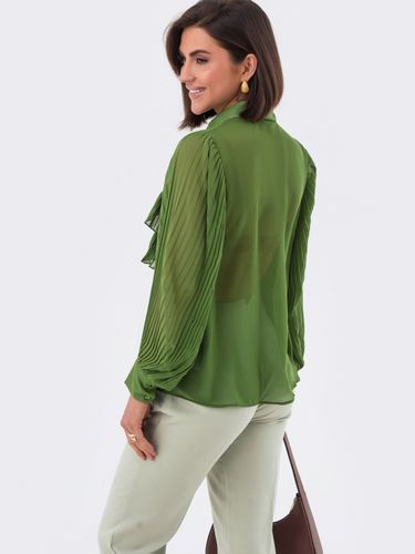 Блузка з фактурними рукавами та рюшами, Зелений, L-XL