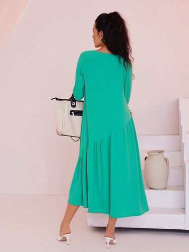 Сукня міді з нижнім воланом, Зелений, 3XL
