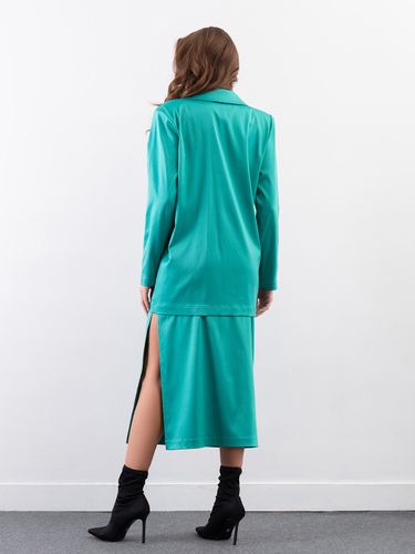 Класичний шовковий костюм із спідницею з розрізом збоку, Зелений, S
