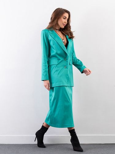 Класичний шовковий костюм із спідницею з розрізом збоку, Зелений, S