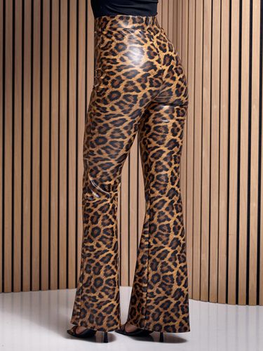 Леопардові штани кльош з еко-шкіри, Бежевий, S