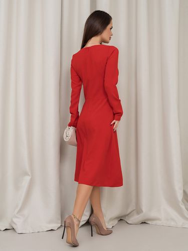 Сукня кольору з фактурного крепу, Червоний, S