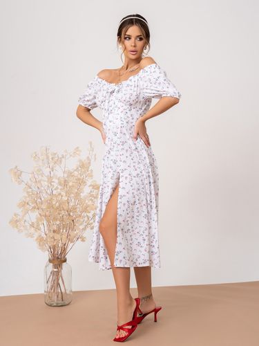 Легка ретро-сукня з відкритими плечима та квітковим принтом, Білий, S
