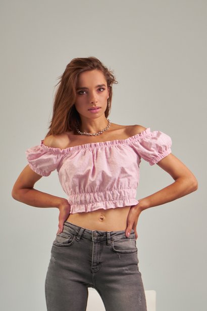Стильна блуза з резинками, Рожевий, XXS
