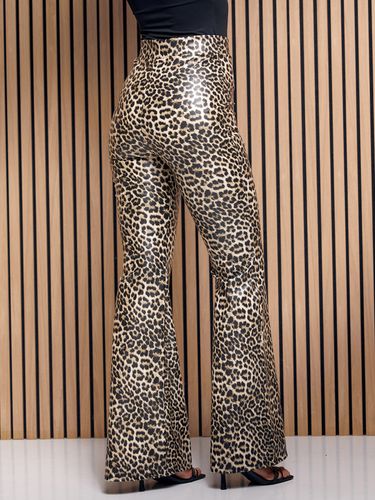 Леопардові штани кльош з еко-шкіри, Світло-бежевий, S
