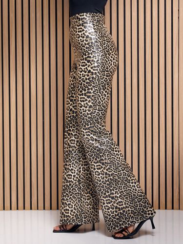 Леопардові штани кльош з еко-шкіри, Світло-бежевий, S