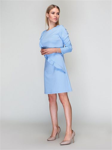 Сукня прямого силуету декорована оборками, Блакитний, 44