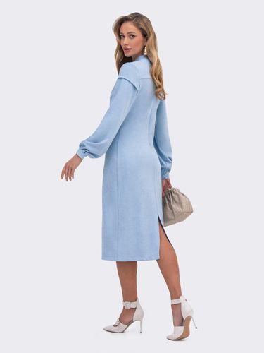 Пряма сукня-сорочка з коміром-стійкою, Блакитний, XL