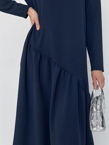 Сукня з асиметричним воланом, Темно-синій, S