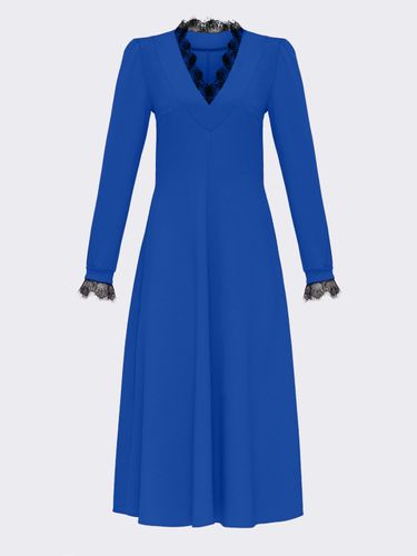 Сукня з трикутним вирізом горловини та мереживом, Синій, S