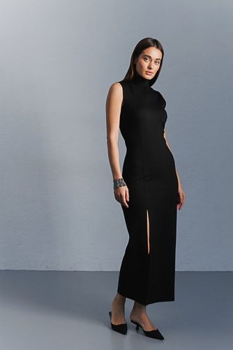 Стильна сукня без рукавів із високим розрізом на нозі, Чорний, S