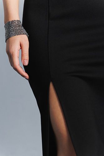 Стильна сукня без рукавів із високим розрізом на нозі, Чорний, S