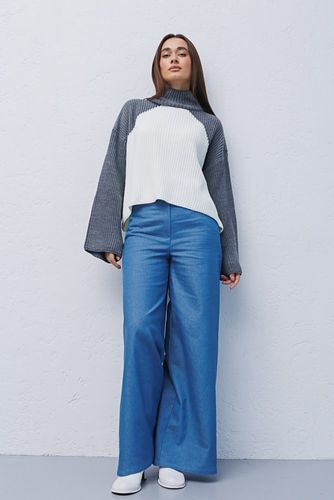 Укорочений светр у двокольоровому дизайні, Сірий, One Size