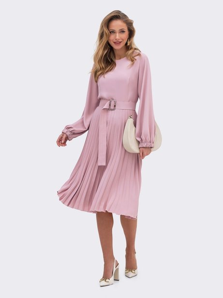 Сукня зі спідницею-плісе, Рожевий, S