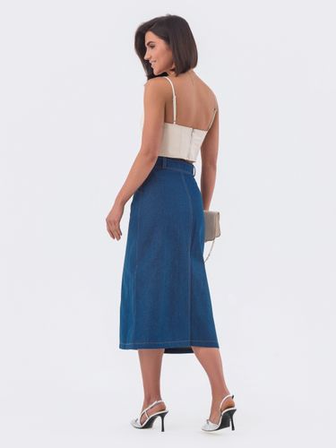 Спідниця-міді А-силуету із завищеною талією, Синій, XL