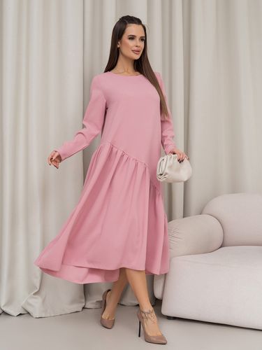 Сукня з асиметричним воланом, Рожевий, S