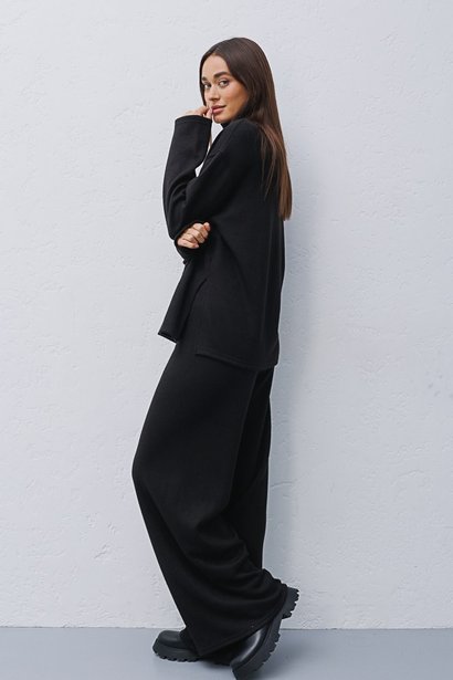 Трикотажний костюм у стилі casual, Чорний, L-XL