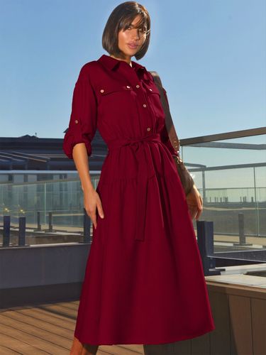 Кашемірова сукня-сорочка з поясом, Бордо, S-M