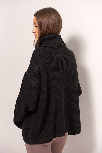 В'язаний oversize светр в рубчик, Чорний, One Size