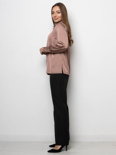 Елегантна блуза вільного крою з шовку "Армані", Коричневий, S