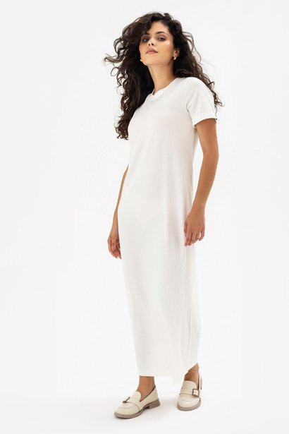 Трикотажна сукня в рубчик довжини максі, Білий, S