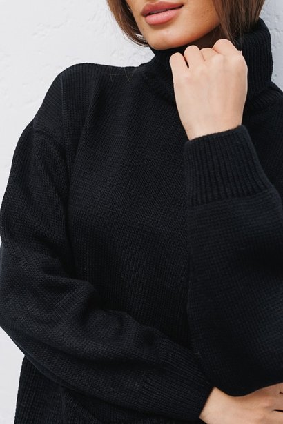 В'язаний светр у стилі oversize з фігурним швом, Чорний, One Size