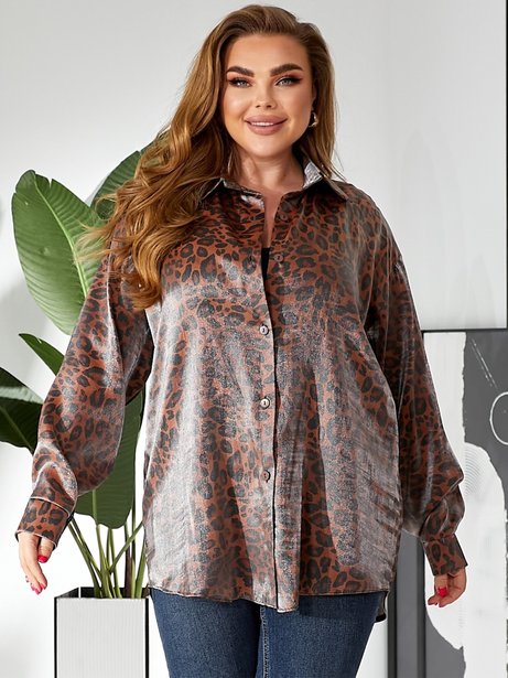Подовжена сорочка з леопардовим принтом, Коричневий, M-L