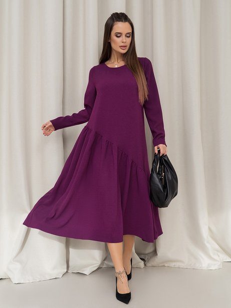 Сукня з асиметричним воланом, Фіолетовий, S