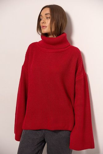 В'язаний oversize светр в рубчик, Червоний, One Size