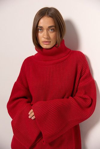 В'язаний oversize светр в рубчик, Червоний, One Size