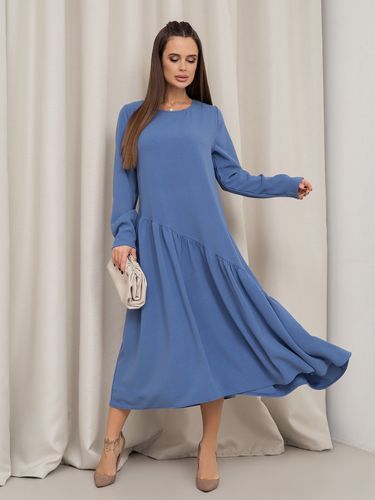Сукня з асиметричним воланом, Блакитний, S