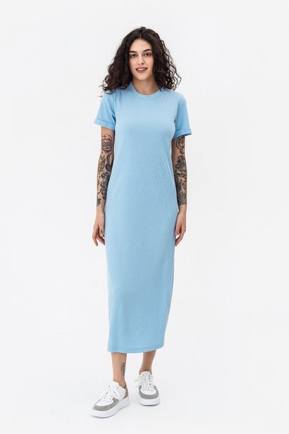 Трикотажна сукня в рубчик довжини максі, Блакитний, S