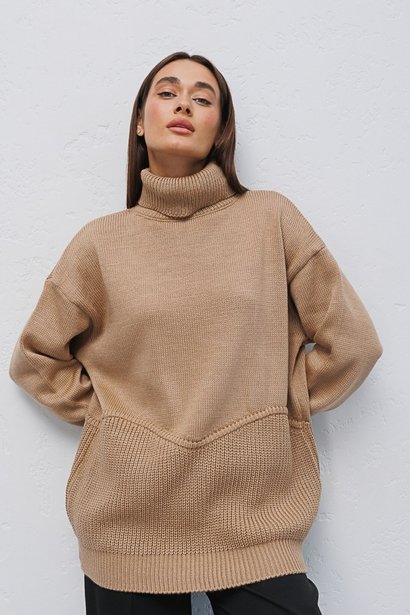 В'язаний светр у стилі oversize з фігурним швом, Бежевий, One Size