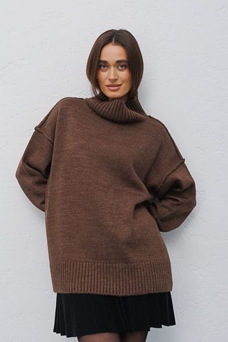 Універсальний в'язаний светр оверсайз з зовнішніми швами, Коричневий, One Size