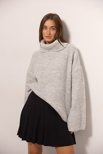 В'язаний oversize светр в рубчик, Сірий, One Size