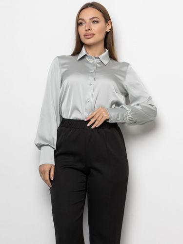 Елегантна блуза вільного крою з шовку "Армані", Сірий, М