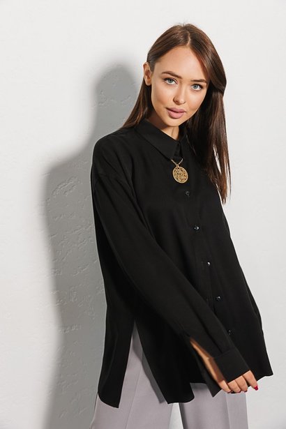 Модна сорочка в стилі oversize, Чорний, One Size