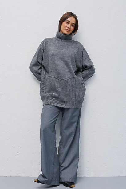 В'язаний светр у стилі oversize з фігурним швом, Сірий, One Size