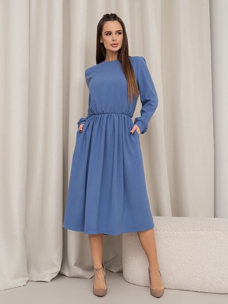 Класичне плаття з довгими рукавами, Блакитний, S