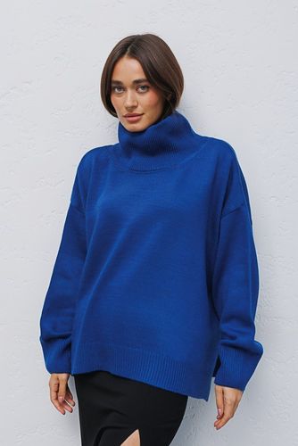 В'язаний светр oversize з розрізами по боках, Синій, One Size