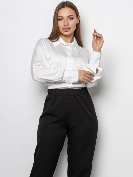 Елегантна блуза вільного крою з шовку "Армані", Білий, L