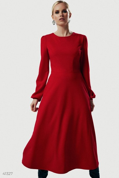 Червона сукня міді приталеного крою, Червоний, XS