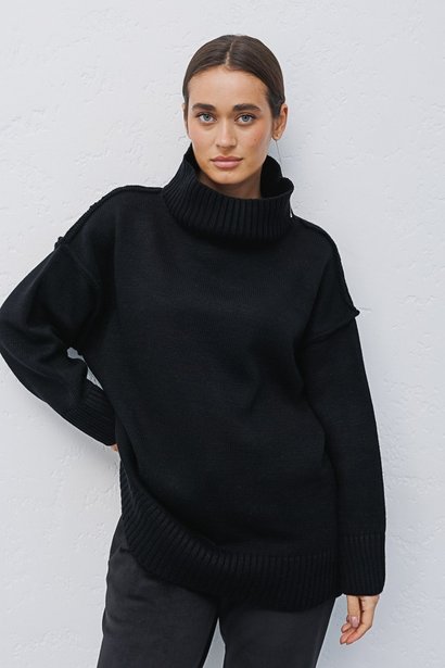 Універсальний в'язаний светр оверсайз з зовнішніми швами, Чорний, One Size
