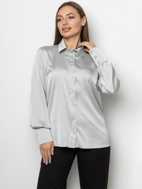 Елегантна блуза вільного крою з шовку "Армані", Сірий, XL