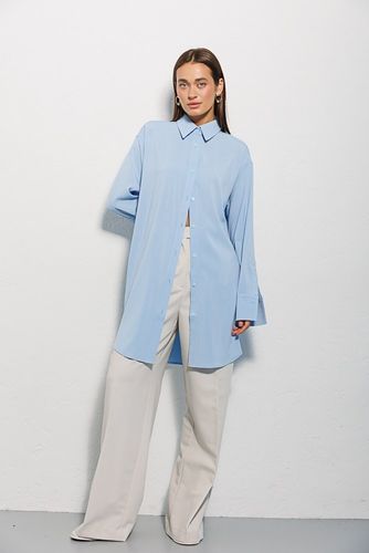 Довга сорочка у стилі oversize з з напівкруглим низом, Блакитний, One Size