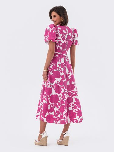 Принтована сукня з короткими рукавами-ліхтариками, Рожевий, S