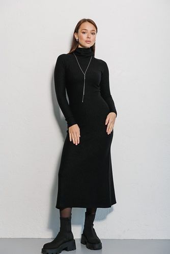 Модна довга сукня з теплого фактурного трикотажу, Чорний, S