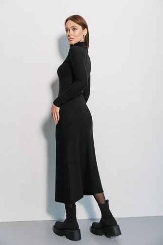 Модна довга сукня з теплого фактурного трикотажу, Чорний, S
