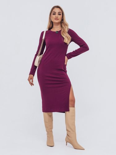 Сукня-міді із прилеглим силуетом та круглою горловиною, Фіолетовий, S