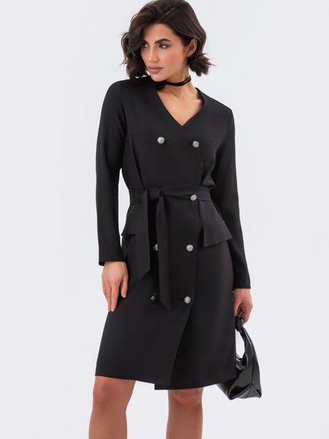Класична сукня-піджак з кишенями-обманками, Чорний, L